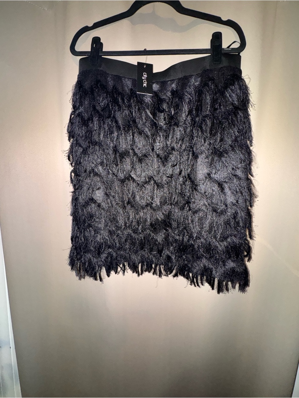 City Chic Black Layered Fringe Mini Skirt